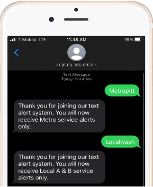 text alerts on delays available from Freedom Transit in Washington County